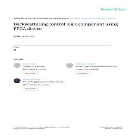 Backscattering Control Logic Component using FPGA Device