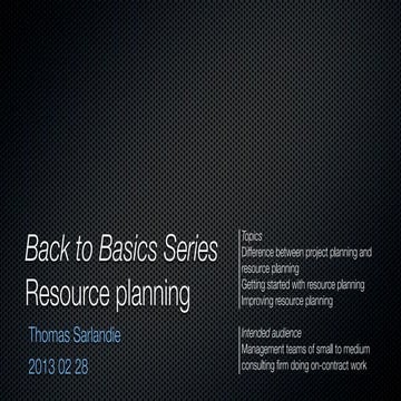 Back to Basics: Resource planning
