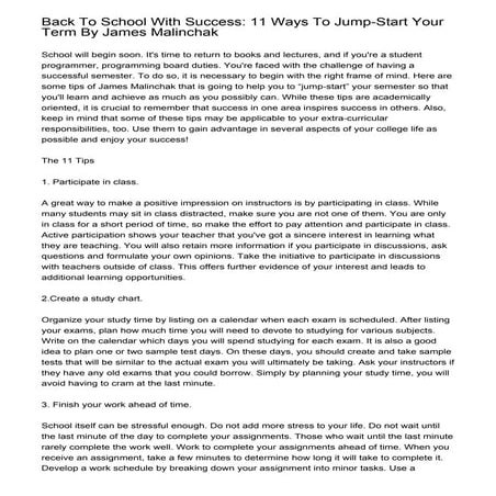 Back To School With Success: 11 Ways To Jump-Start Your Term By James Malinchak