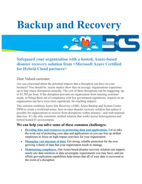 Backup and recovery