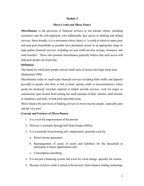 II SEM M.COM MICRO FINANCE MODULE 3
