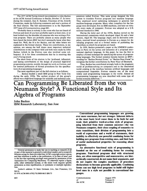 Can Programming Be Liberated from the von Neumann Style? by John Backus