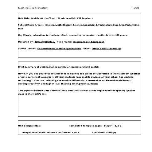 Backward Planning Design Example