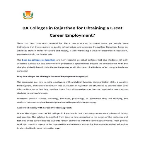 BA Colleges in Rajasthan for Obtaining a Great Career Employment.docx