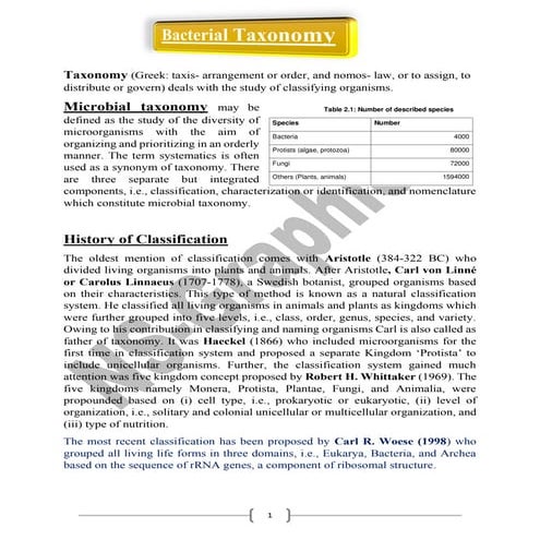 Bacterial Taxonomy for B.Sc. 1st year students