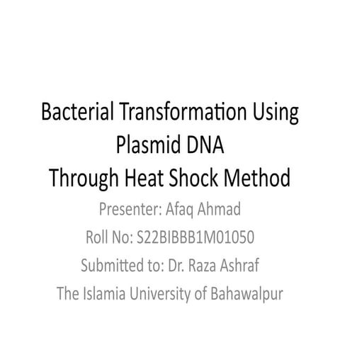 Bacterial Transformation Using Plasmid DNA via Heat Shock for ...