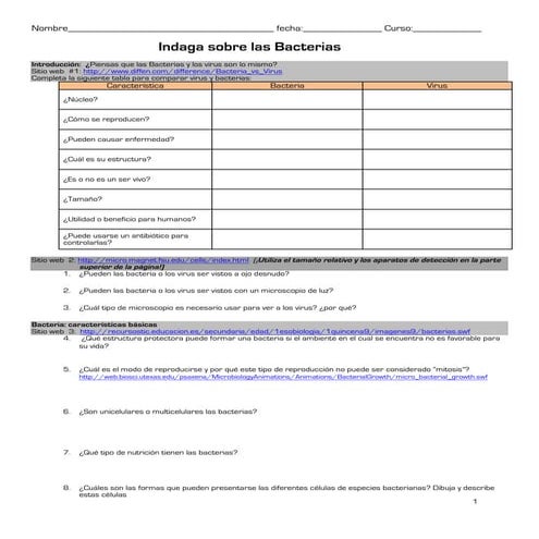 Indagación sobre Bacterias. Guía para 4º medio, plan común.