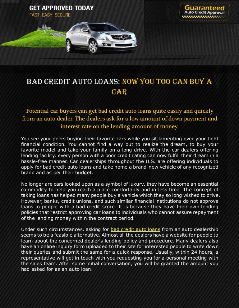 Bad Credit Auto Loans Now You Too Can Buy A Car