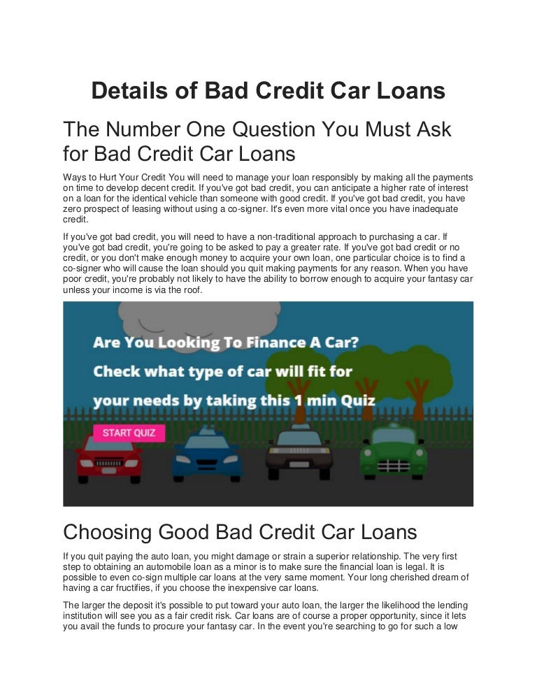 Details of Bad Credit Car Loans