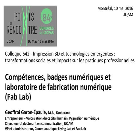 Compétences, badges numériques et laboratoire de fabrication numérique (Fab Lab)