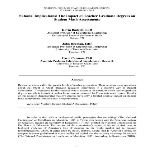 National Implications: The Impact of Teacher Graduate Degrees on Student Math...