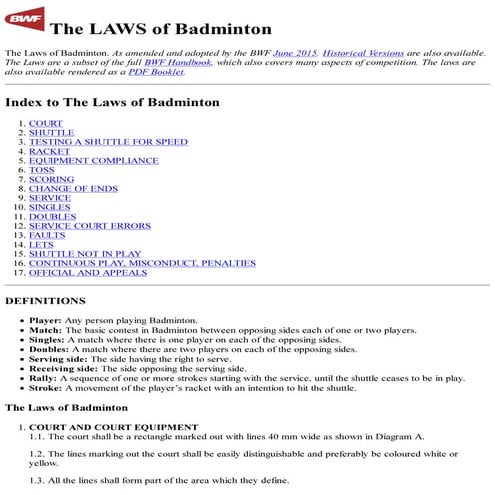Badminton rules book