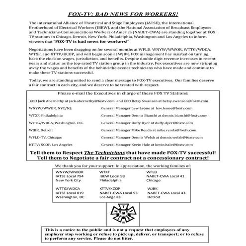 FOX TV: Bad News For Workers! | PDF
