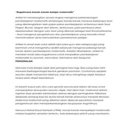 Bagaimana kanak2 belajar matematik