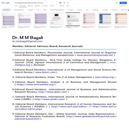 Bagali MM....member, editorial advisory board, research journals 2