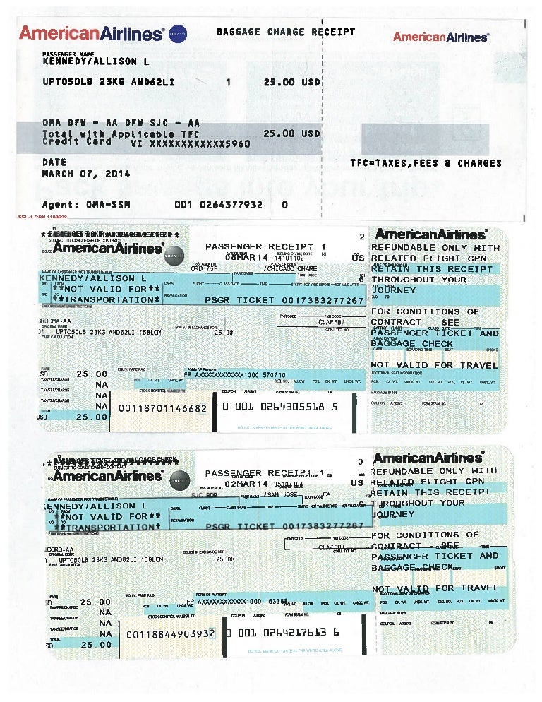 American Airlines Baggage Receipt