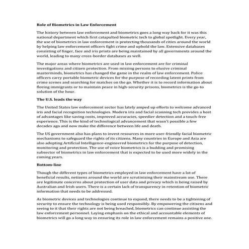Role of Biometrics in Law Enforcement | PDF