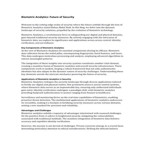 Biometric Analytics: The Future of Security