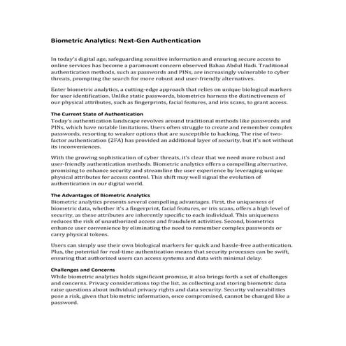 Biometric Analytics: Next-Gen Authentication