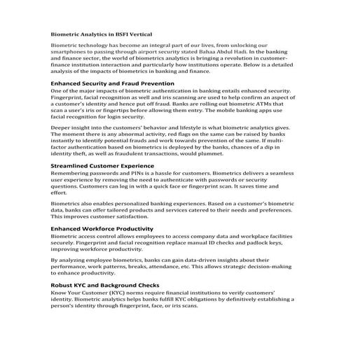 Impact of Biometric Analytics in BSFI Vertical