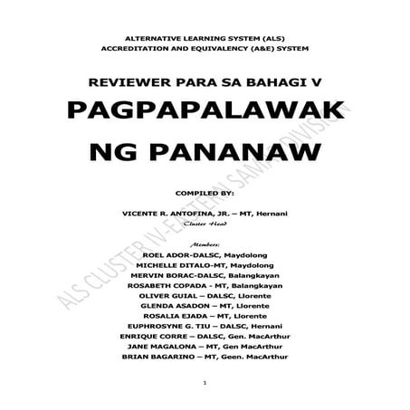 PRACTICE TEST IN BAHAGI V-PAGPAPALAWAK NG PANANAW