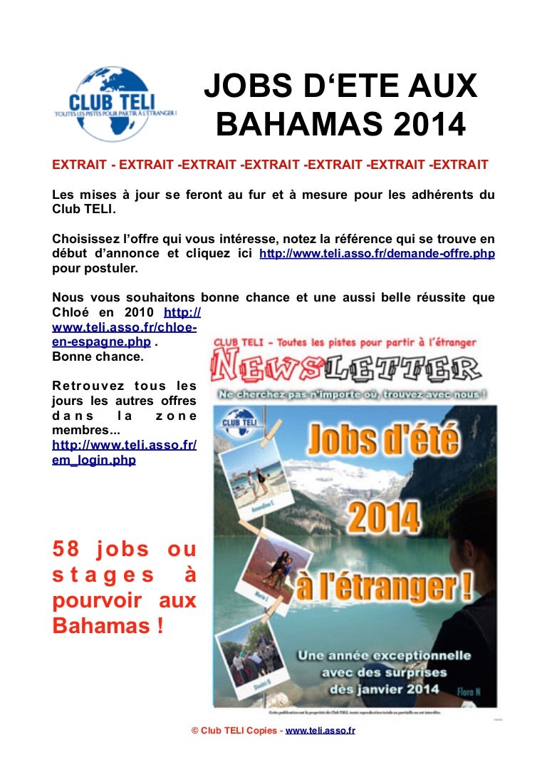 58 jobs d'été aux Bahamas 2020