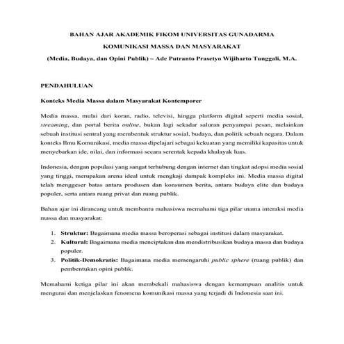 BAHAN AJAR AKADEMIK FIKOM UNIVERSITAS GUNADARMA