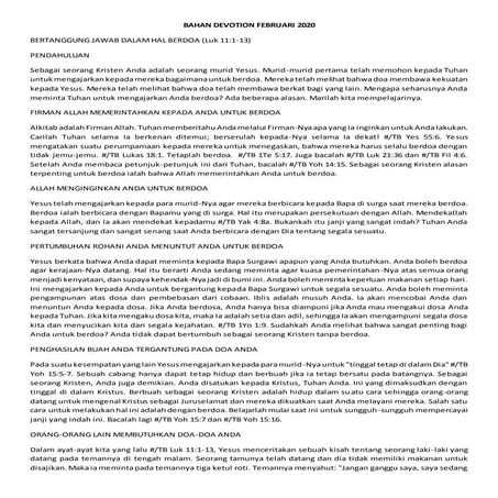 Bahan devotion februari 2020