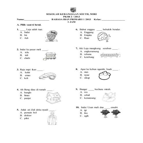Soalan Bahasa Iban Tahun 1 PKSR 2