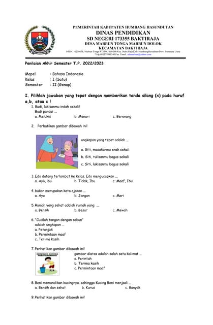 Soal ujian bahasa indonesia kelas 1
