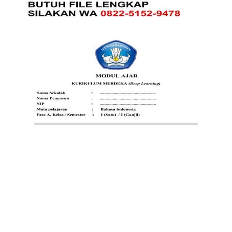 Modul Ajar Pembelajaran Mendalam Bahasa Indonesia Kelas I Terbaru 2025