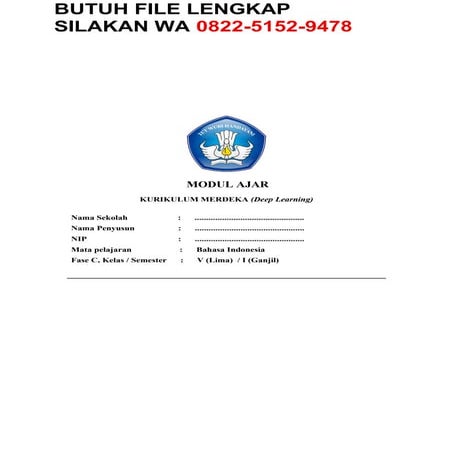Modul Ajar Pembelajaran Mendalam Bahasa Indonesia Kelas 5 Terbaru