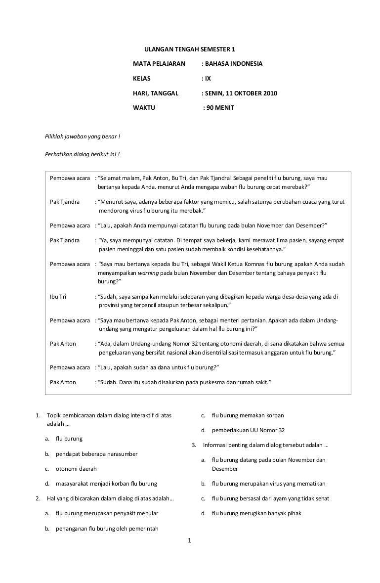 Bahasa Indonesia Kelas Ix