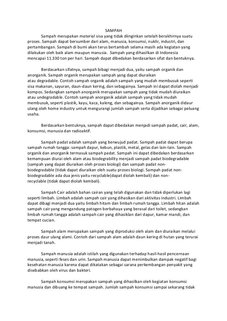 Teks Bacaan Berjudul Sampah