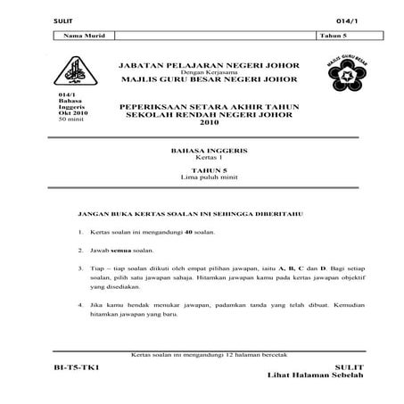 Bahasa inggeris 1 thn 5