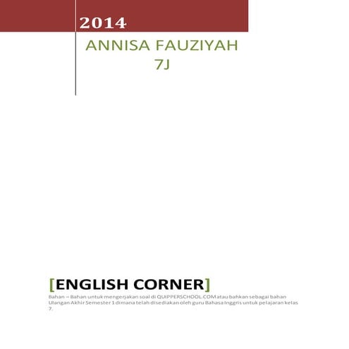 Bahan Pelajaran Bahasa Inggris kelas 7 semester 1