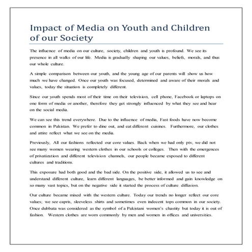 Impact of Media on Youth and Children of our Society