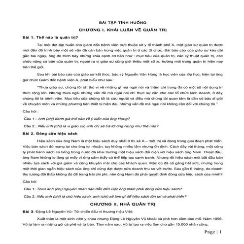 BÀI TẬP TÌNH HUỐNG QUẢN TRỊ HỌC
