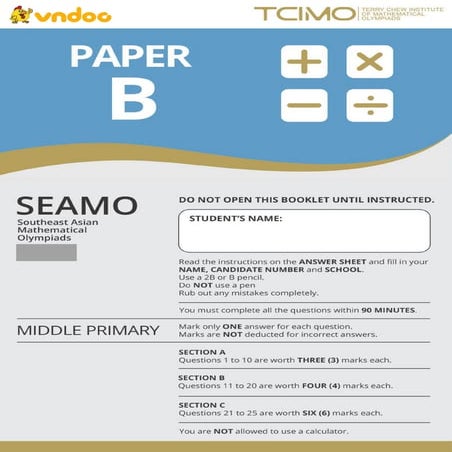 ĐỀ THI SEAMO - CẤP ĐỘ B (KHỐI 3 + 4) NĂM 2018
