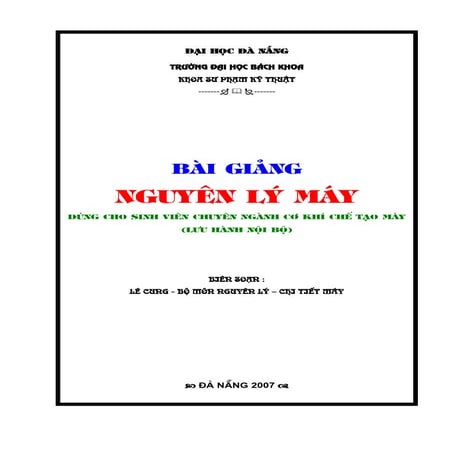 Bài giảng nguyên lý máy -Thầy Lê Cung