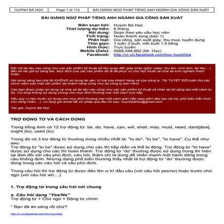 BÀI GIẢNG NGỮ PHÁP TIẾNG ANH NGÀNH GIA CÔNG SẢN XUẤT