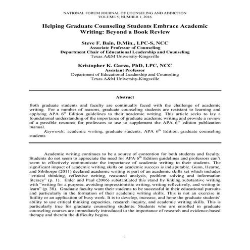 Bain, garza   helping graduate counseling students embrace academic