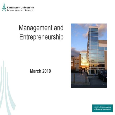 Management and Entrepreneurship, Lancaster University