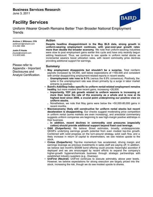 Baird Perspective on Uniform Industry: Good News