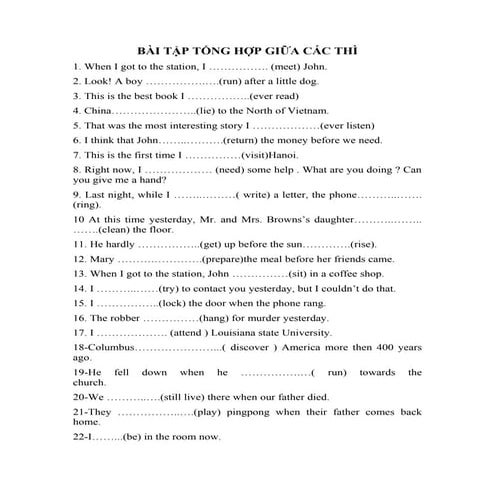 Bài tập chia động từ