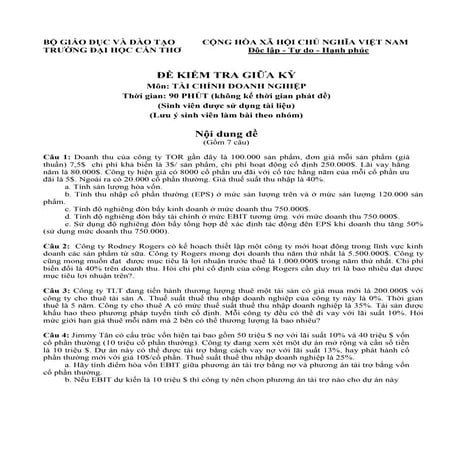 Bai tap tai chinh doanh nghiep