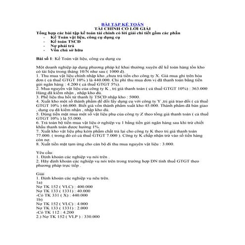 Bài tập kế toán tài chính có lời giải chi tiết