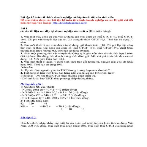 Bài tập kế toán tài chính doanh nghiệp có đáp án