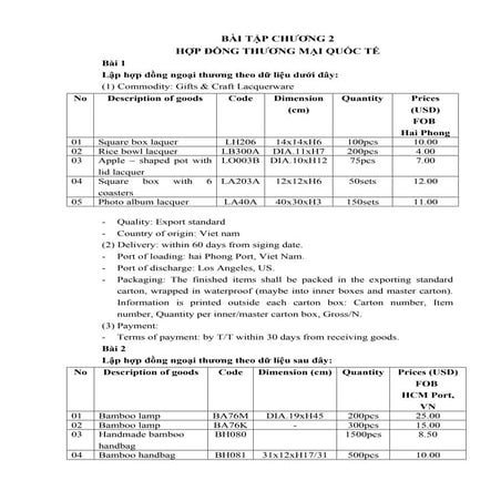 Bai tap ki thuat nghiep vu ngoai thuong va loi giai chi tiet chuong 2