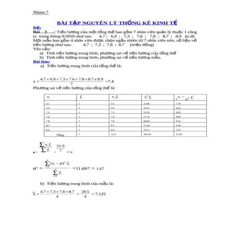 Bai tap nguyen ly thong ke kinh te | PDF